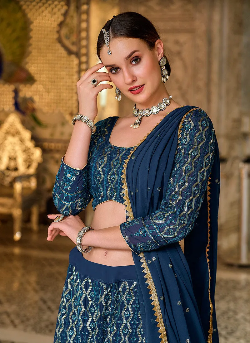 Royal Blue Sequence Embroidered Georgette Lehenga Choli
