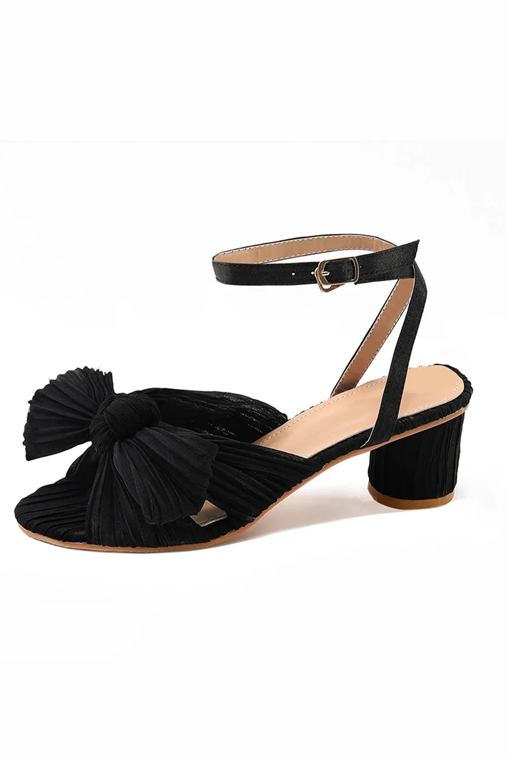 Roycebridal Outdoor Satin Peep Toe Chunky Heel Shoes With Buckle Bowknot