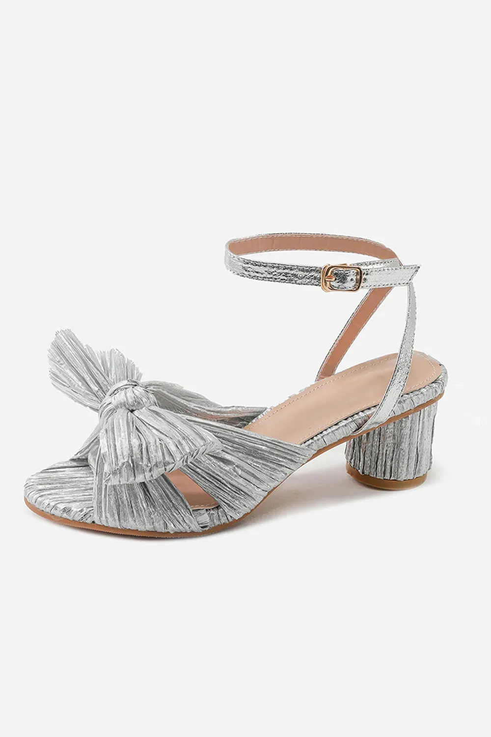 Roycebridal Outdoor Satin Peep Toe Chunky Heel Shoes With Buckle Bowknot