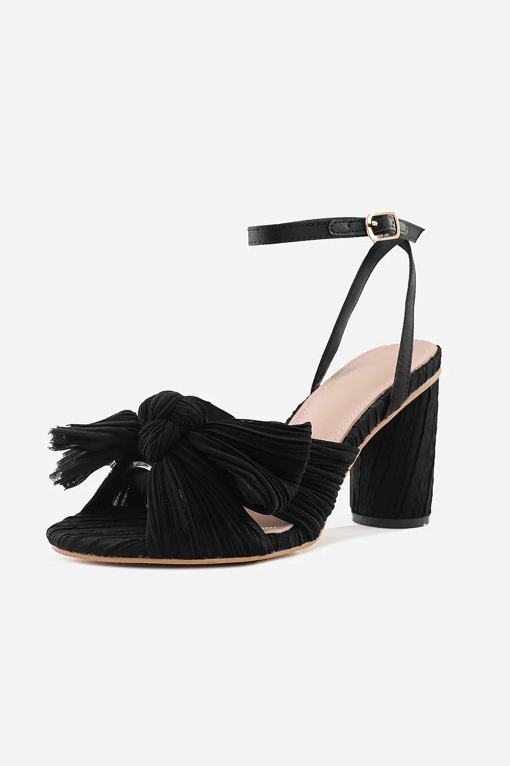 Roycebridal Outdoor Satin Peep Toe Chunky Heel Shoes With Buckle Bowknot