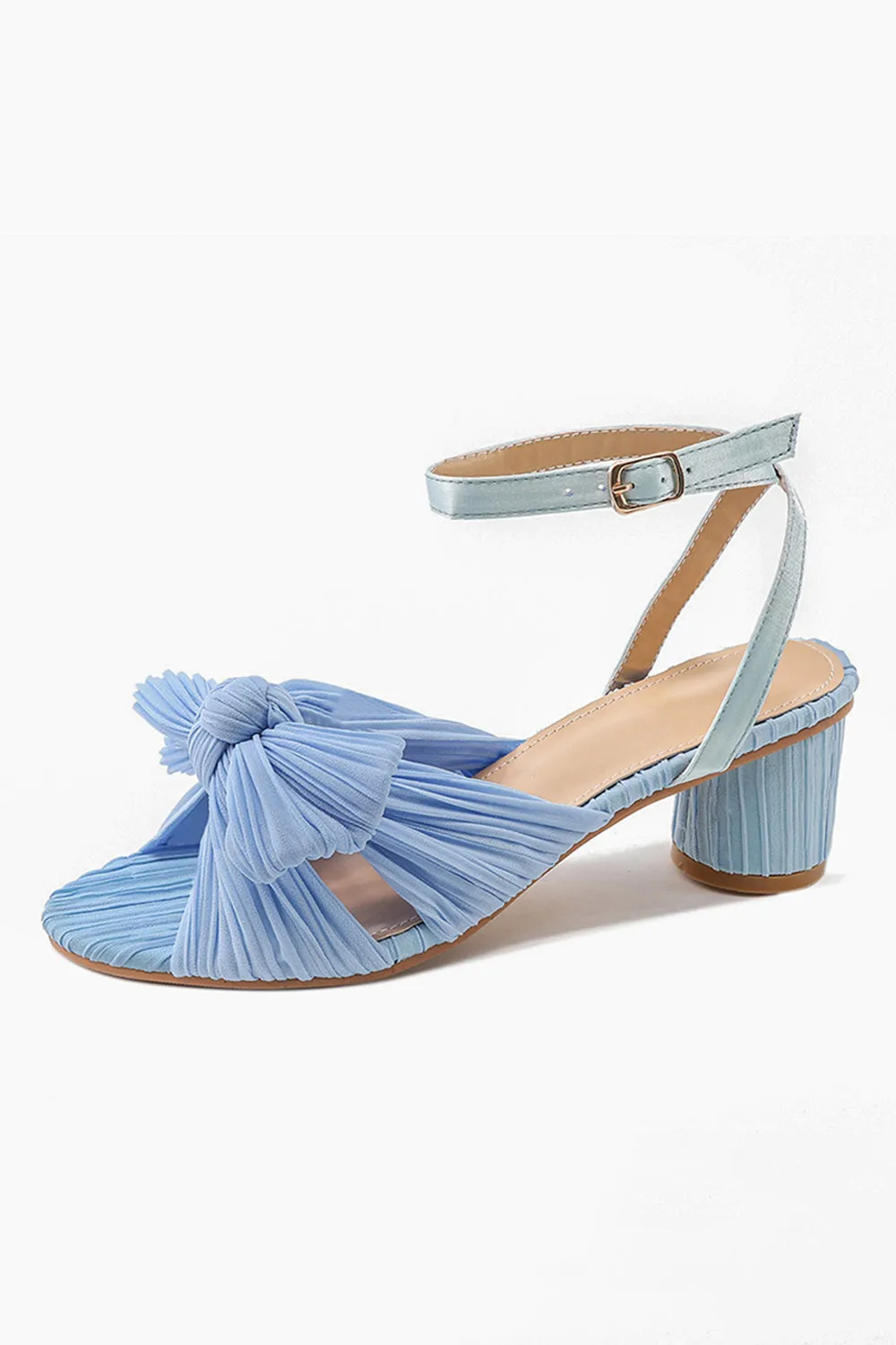 Roycebridal Outdoor Satin Peep Toe Chunky Heel Shoes With Buckle Bowknot