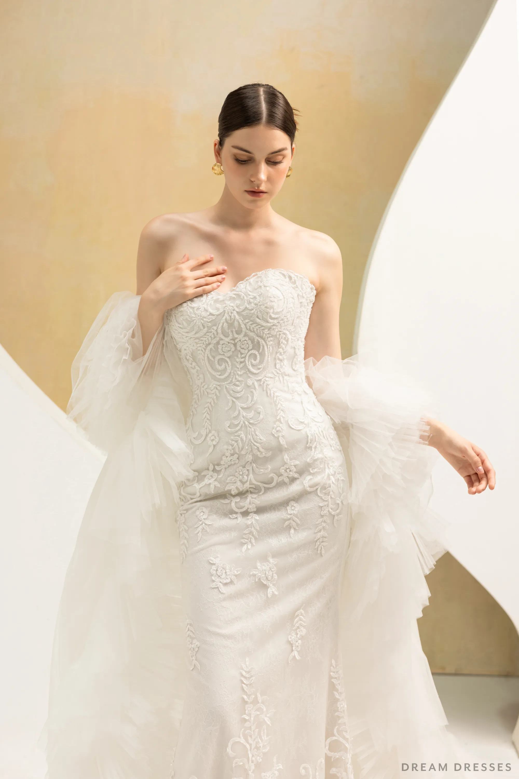 Ruffle Tulle Wedding Cape (#CERISE)
