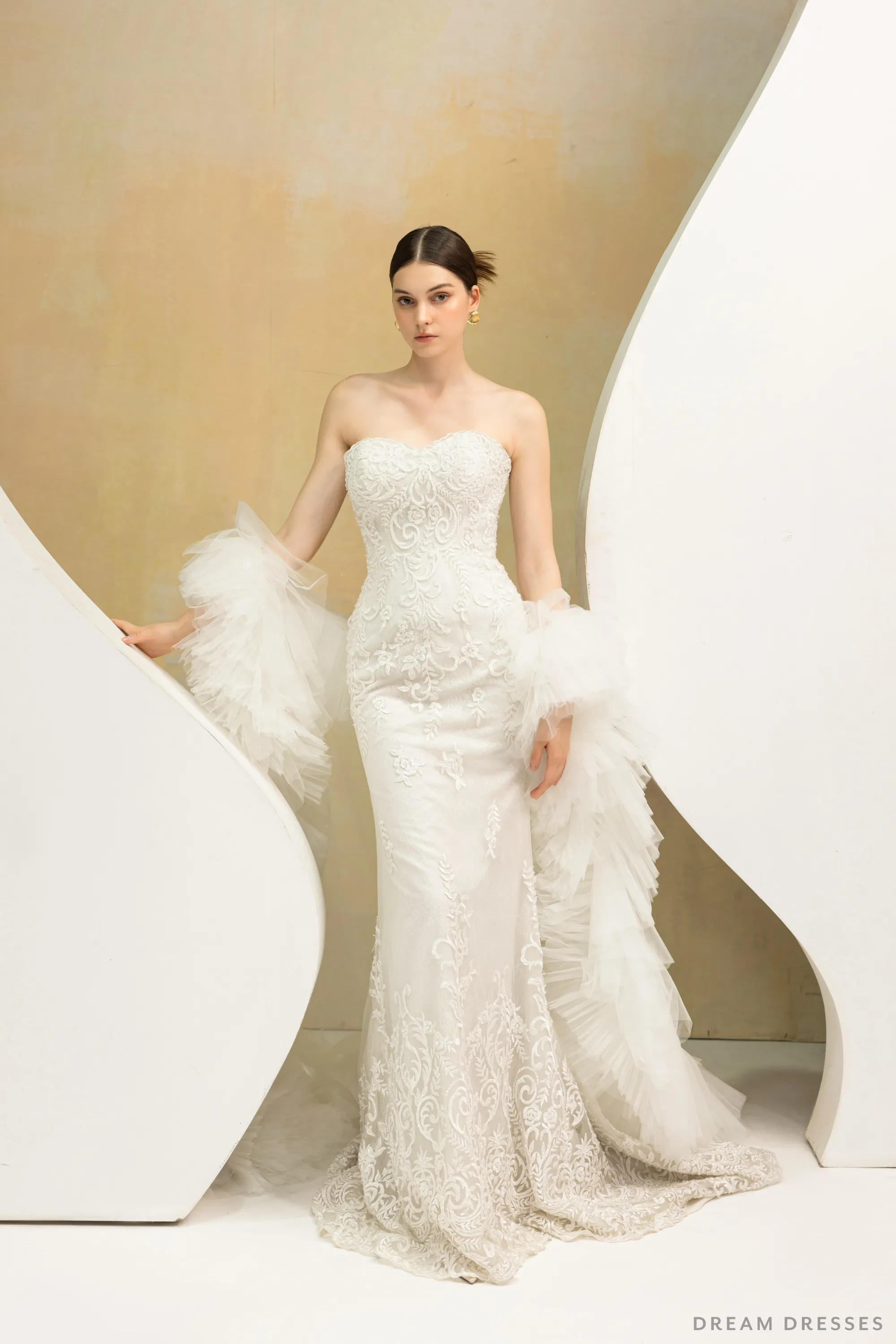 Ruffle Tulle Wedding Cape (#CERISE)