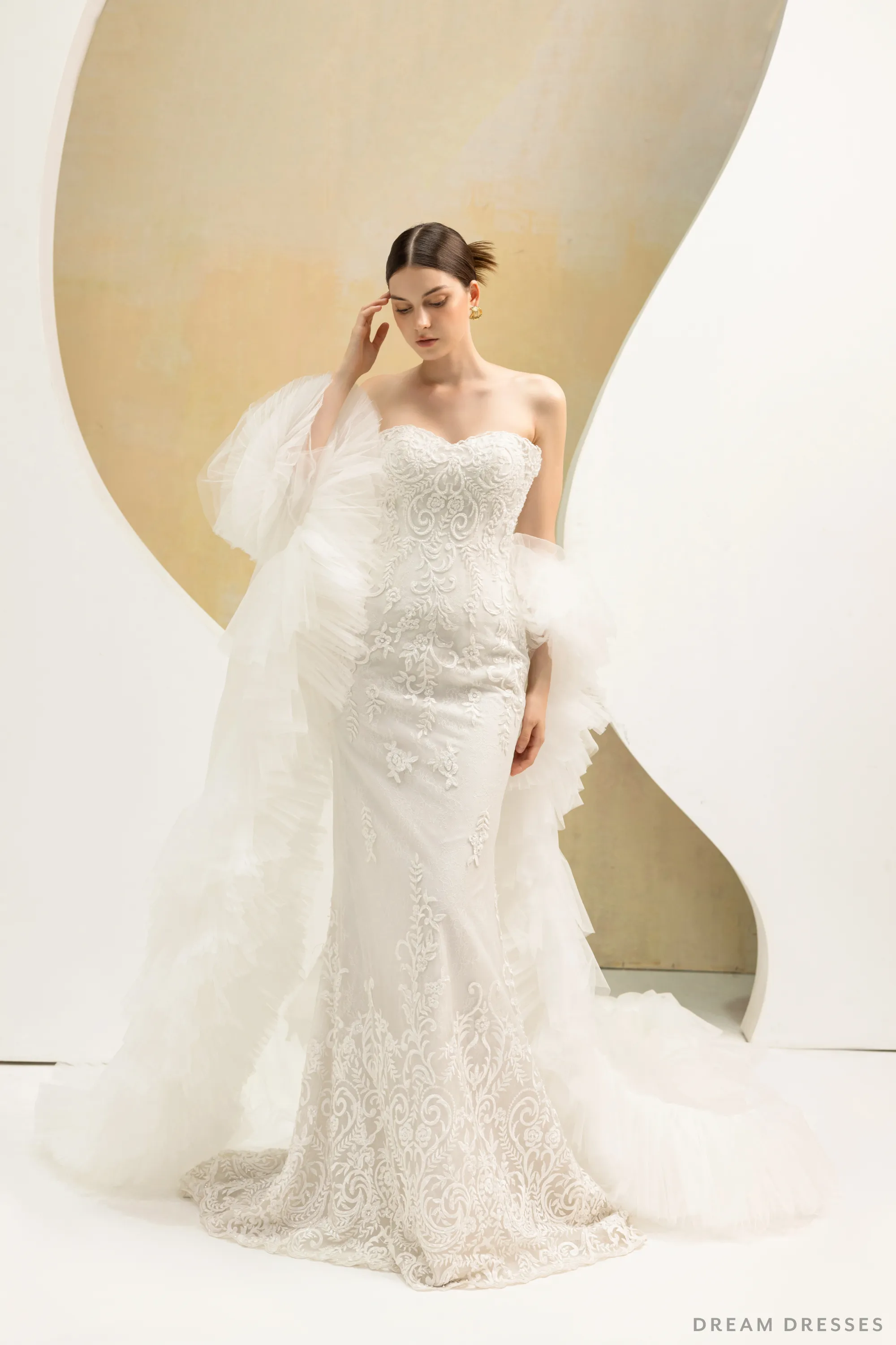 Ruffle Tulle Wedding Cape (#CERISE)