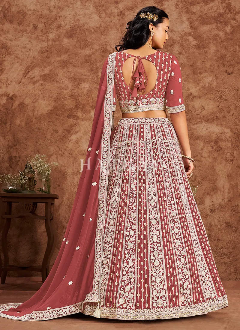 Rust Red Georgette Lehenga Choli