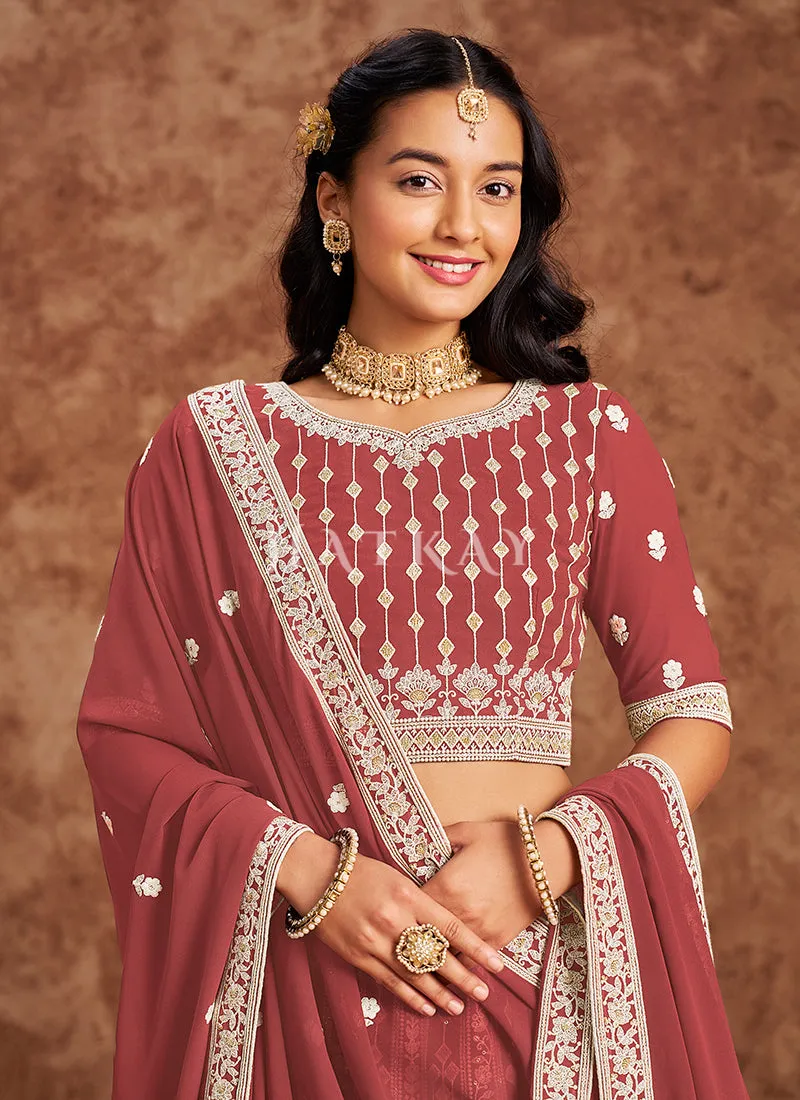 Rust Red Georgette Lehenga Choli