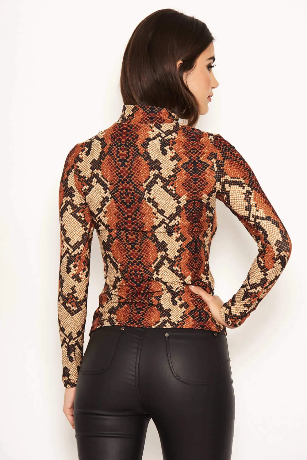 Rust Snake Print High Neck Top