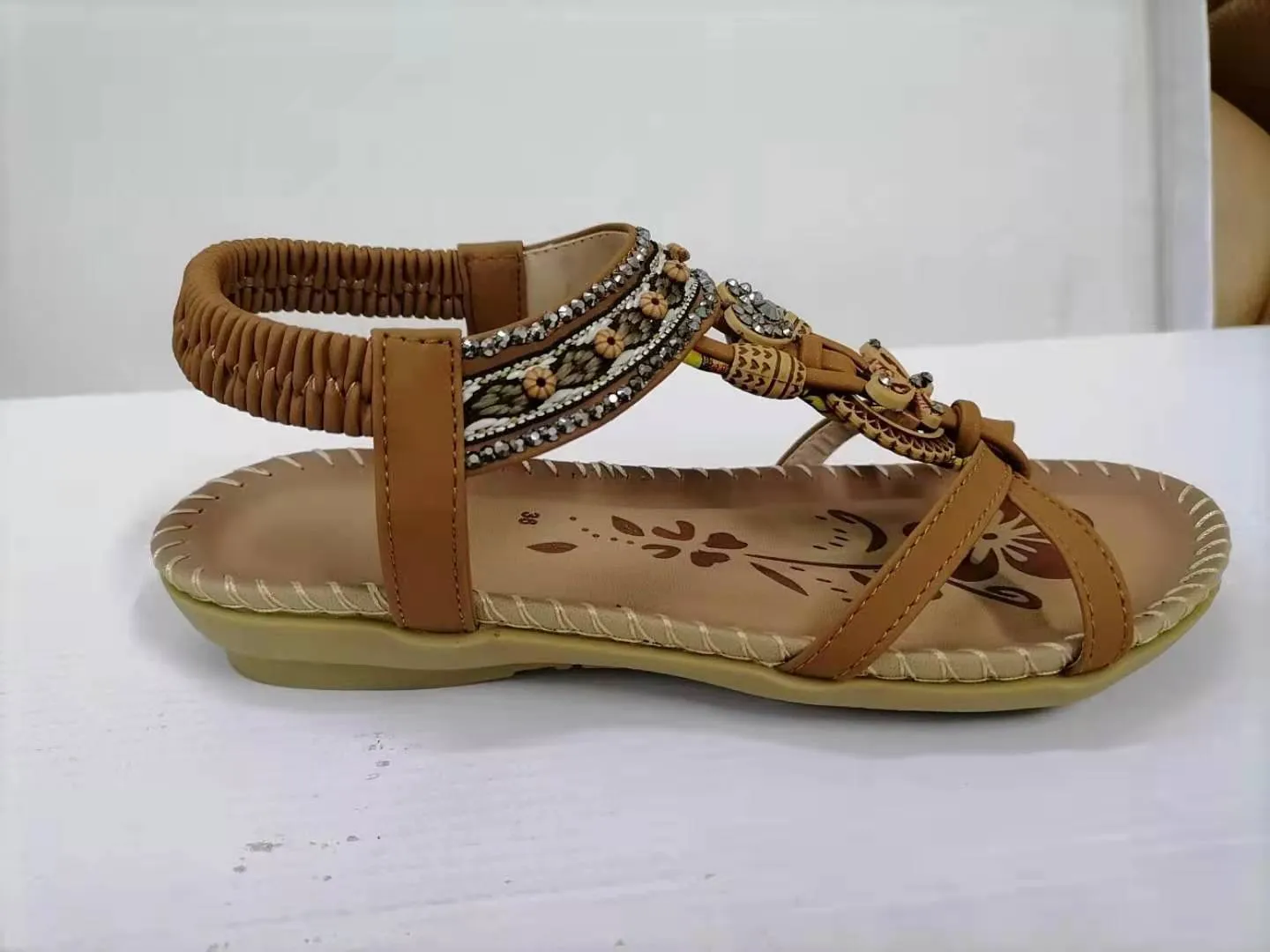Sandals Large Size Flower Rhinestone Beach Shoes