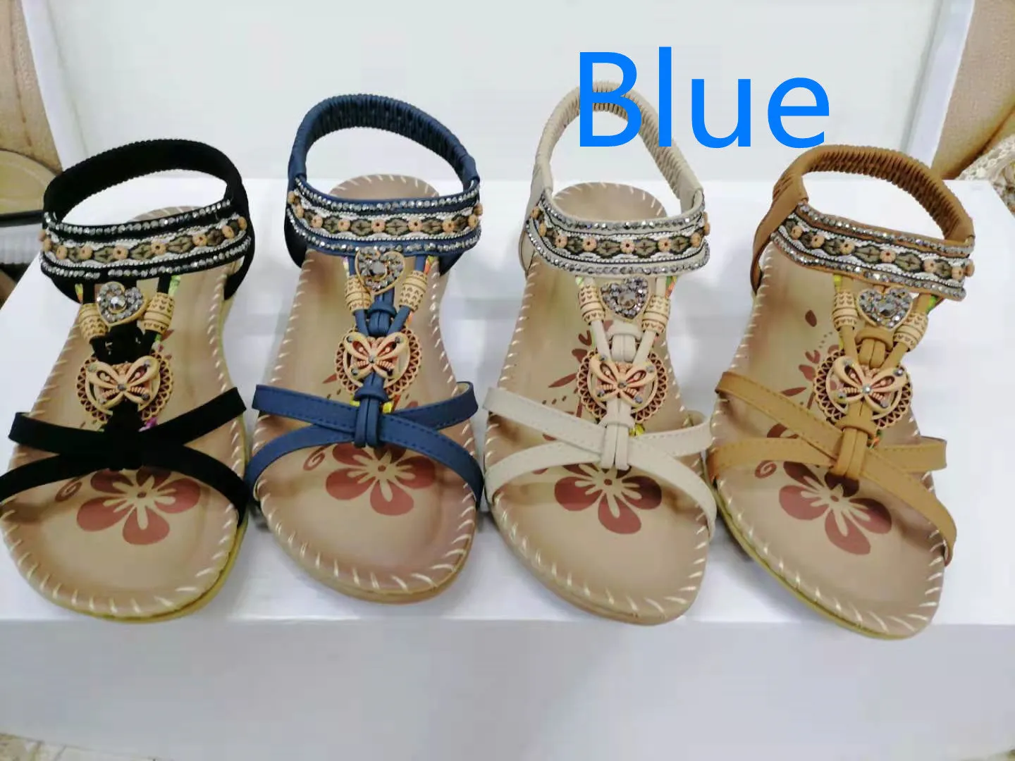 Sandals Large Size Flower Rhinestone Beach Shoes