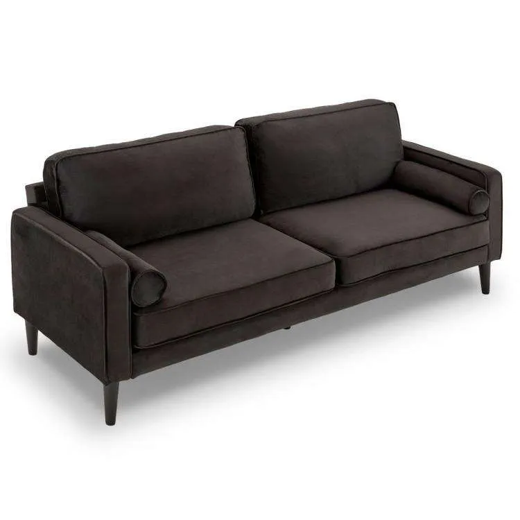 SARANTINO 3 SEATER FAUX VELVET SOFA BED COUCH FURNITURE LOUNGE - BLACK