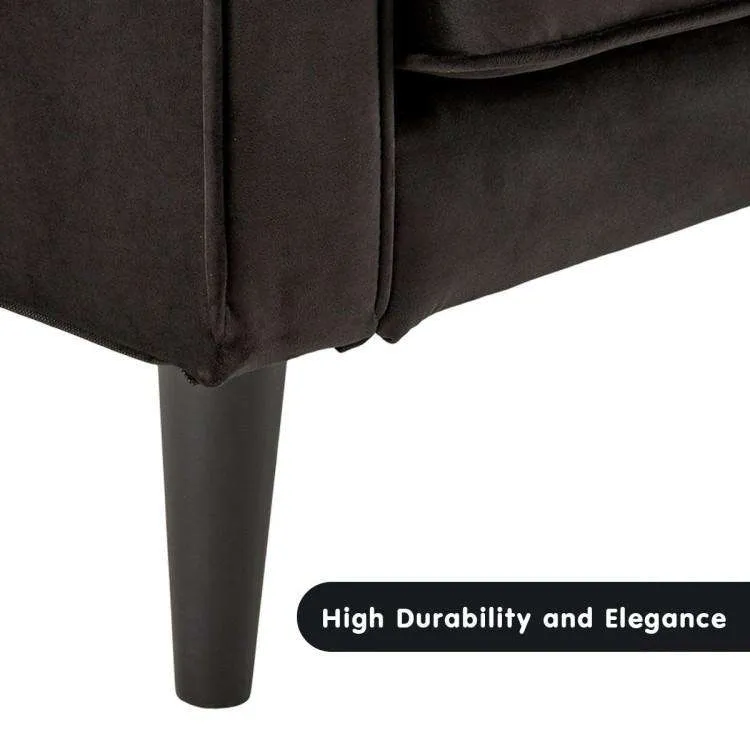 SARANTINO 3 SEATER FAUX VELVET SOFA BED COUCH FURNITURE LOUNGE - BLACK