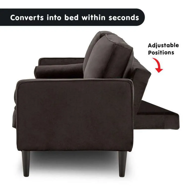 SARANTINO 3 SEATER FAUX VELVET SOFA BED COUCH FURNITURE LOUNGE - BLACK