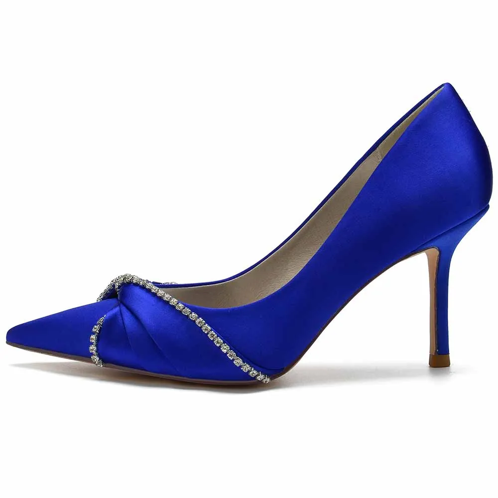 Satin Party Heels With Beaded Weddng Pumps Closed Toe Heeled Dress Heels