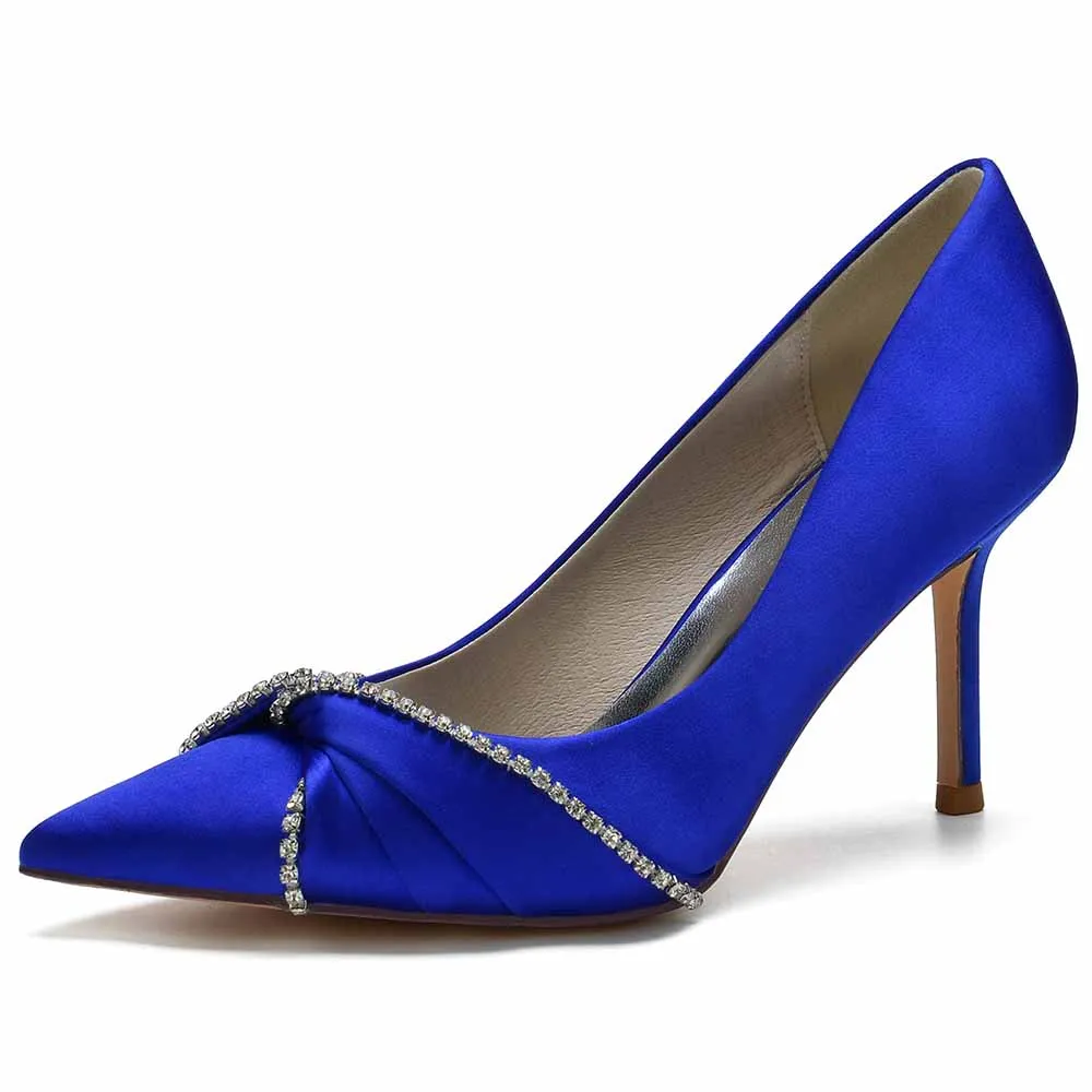 Satin Party Heels With Beaded Weddng Pumps Closed Toe Heeled Dress Heels