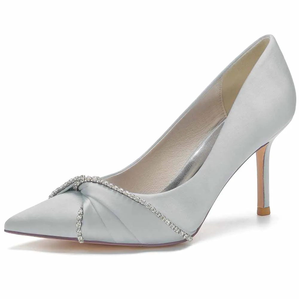 Satin Party Heels With Beaded Weddng Pumps Closed Toe Heeled Dress Heels