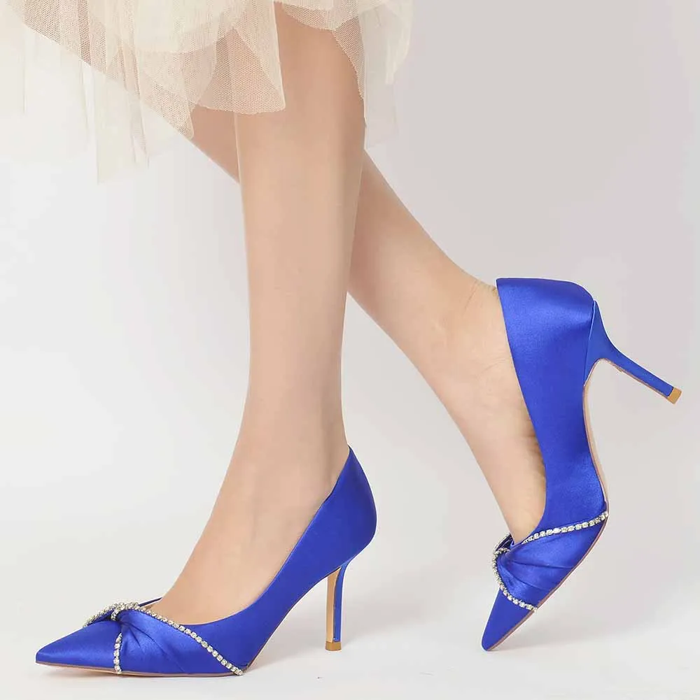 Satin Party Heels With Beaded Weddng Pumps Closed Toe Heeled Dress Heels
