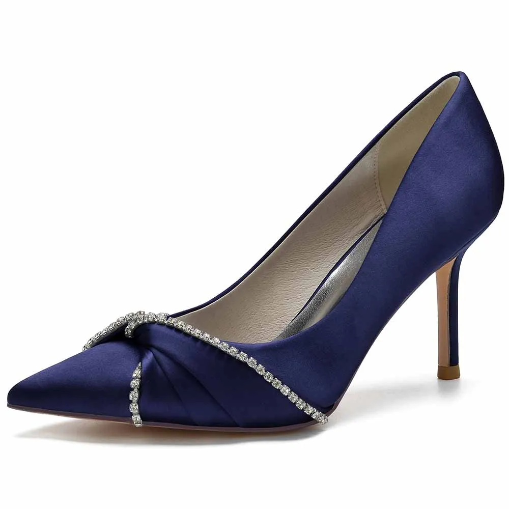 Satin Party Heels With Beaded Weddng Pumps Closed Toe Heeled Dress Heels