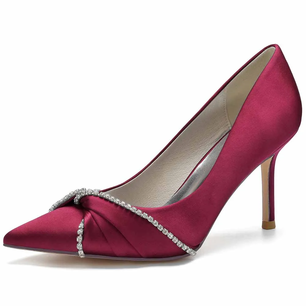 Satin Party Heels With Beaded Weddng Pumps Closed Toe Heeled Dress Heels