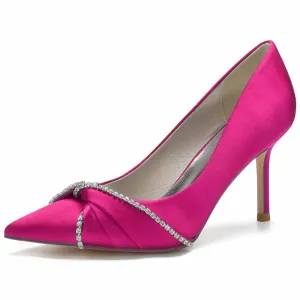 Satin Party Heels With Beaded Weddng Pumps Closed Toe Heeled Dress Heels