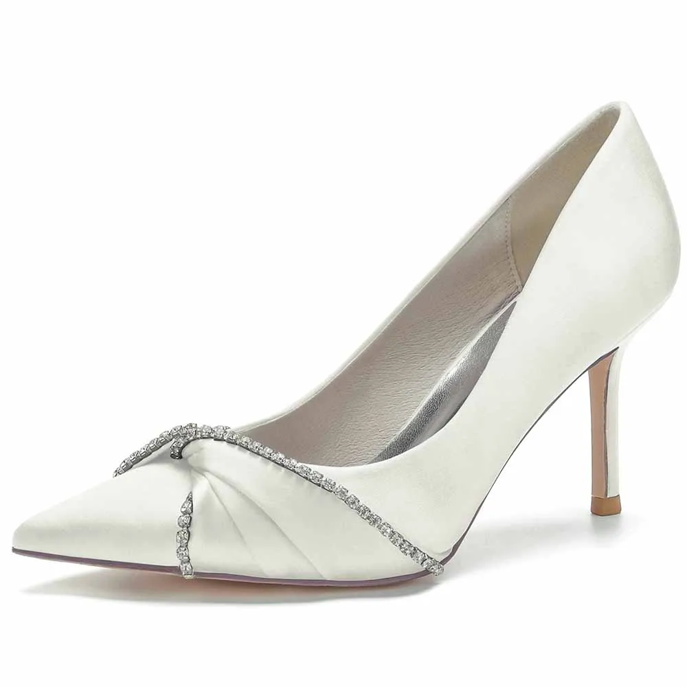 Satin Party Heels With Beaded Weddng Pumps Closed Toe Heeled Dress Heels