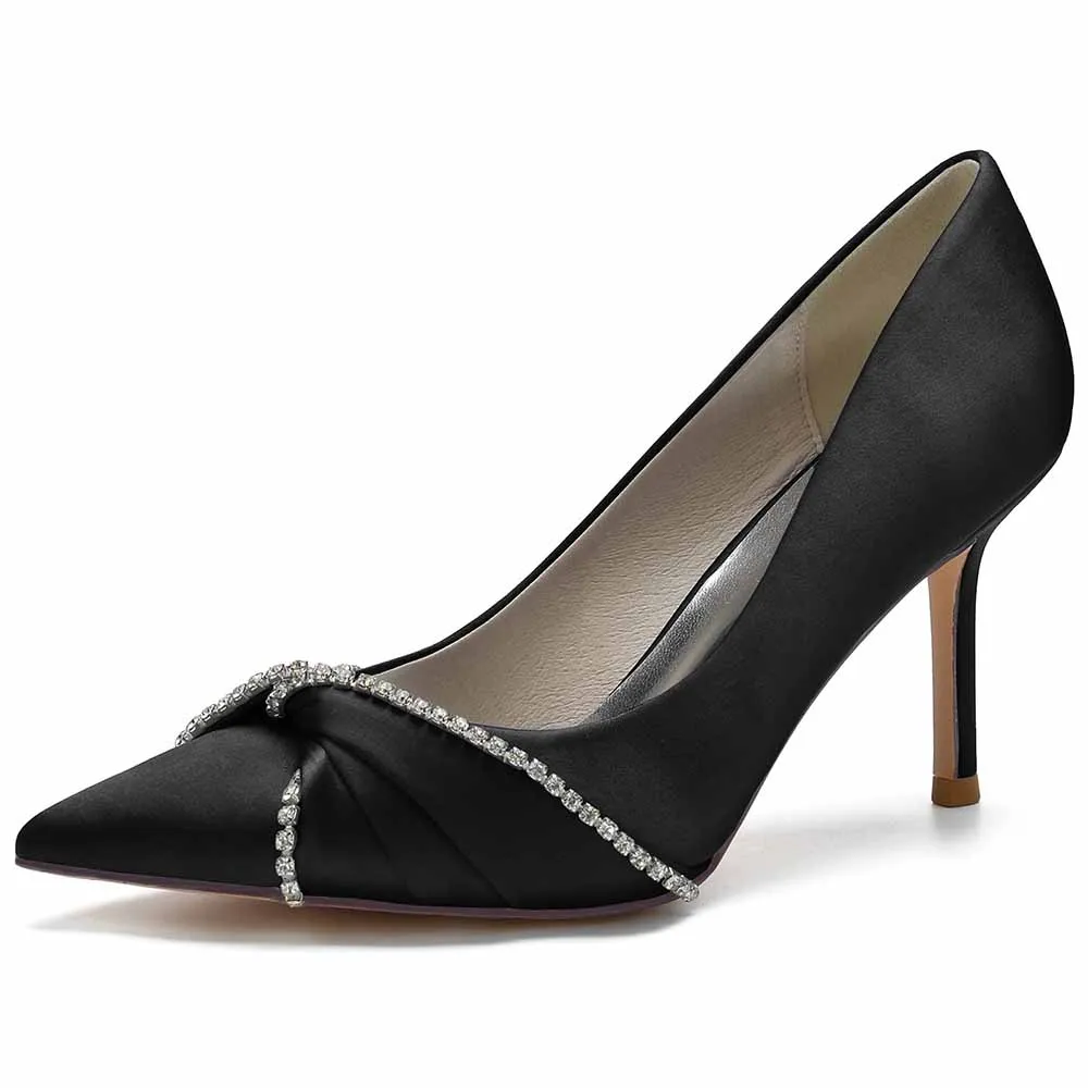 Satin Party Heels With Beaded Weddng Pumps Closed Toe Heeled Dress Heels