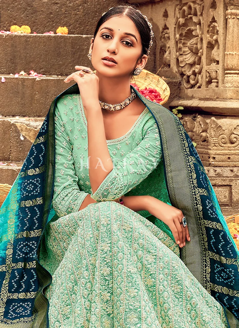 Sea Green Embroidery Georgette Lehenga Choli