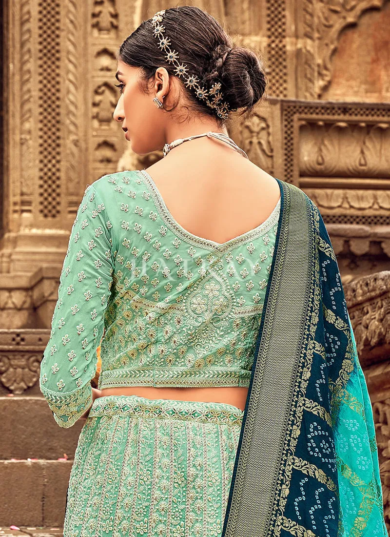 Sea Green Embroidery Georgette Lehenga Choli