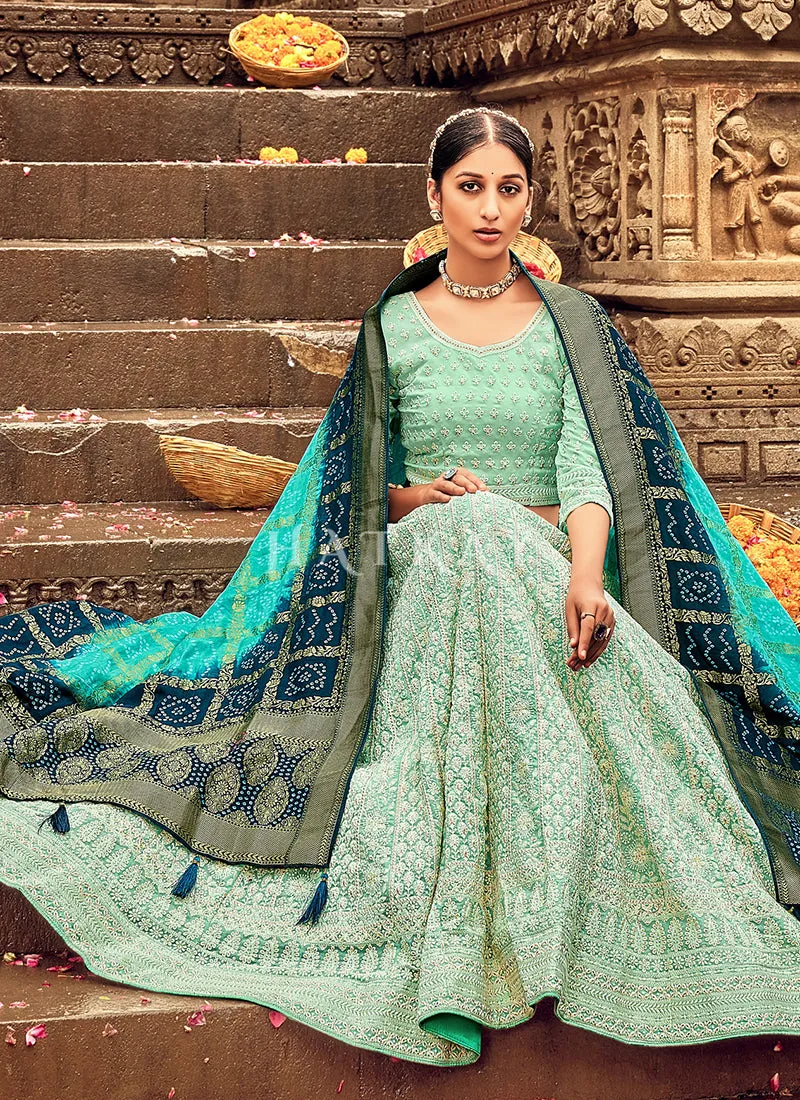 Sea Green Embroidery Georgette Lehenga Choli