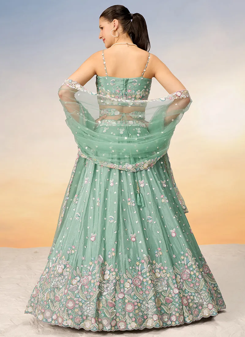Sea Green Multi Embroidery Bridal Lehenga Choli