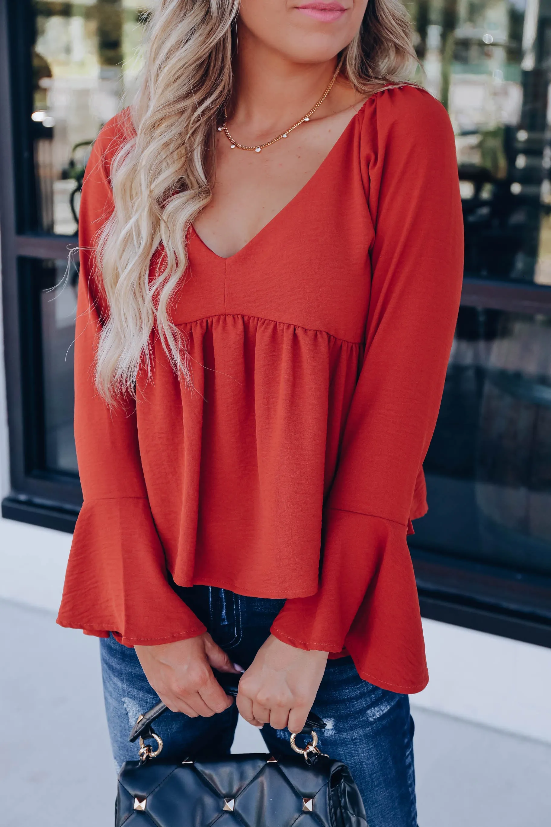 September Glow Babydoll Top - Brick
