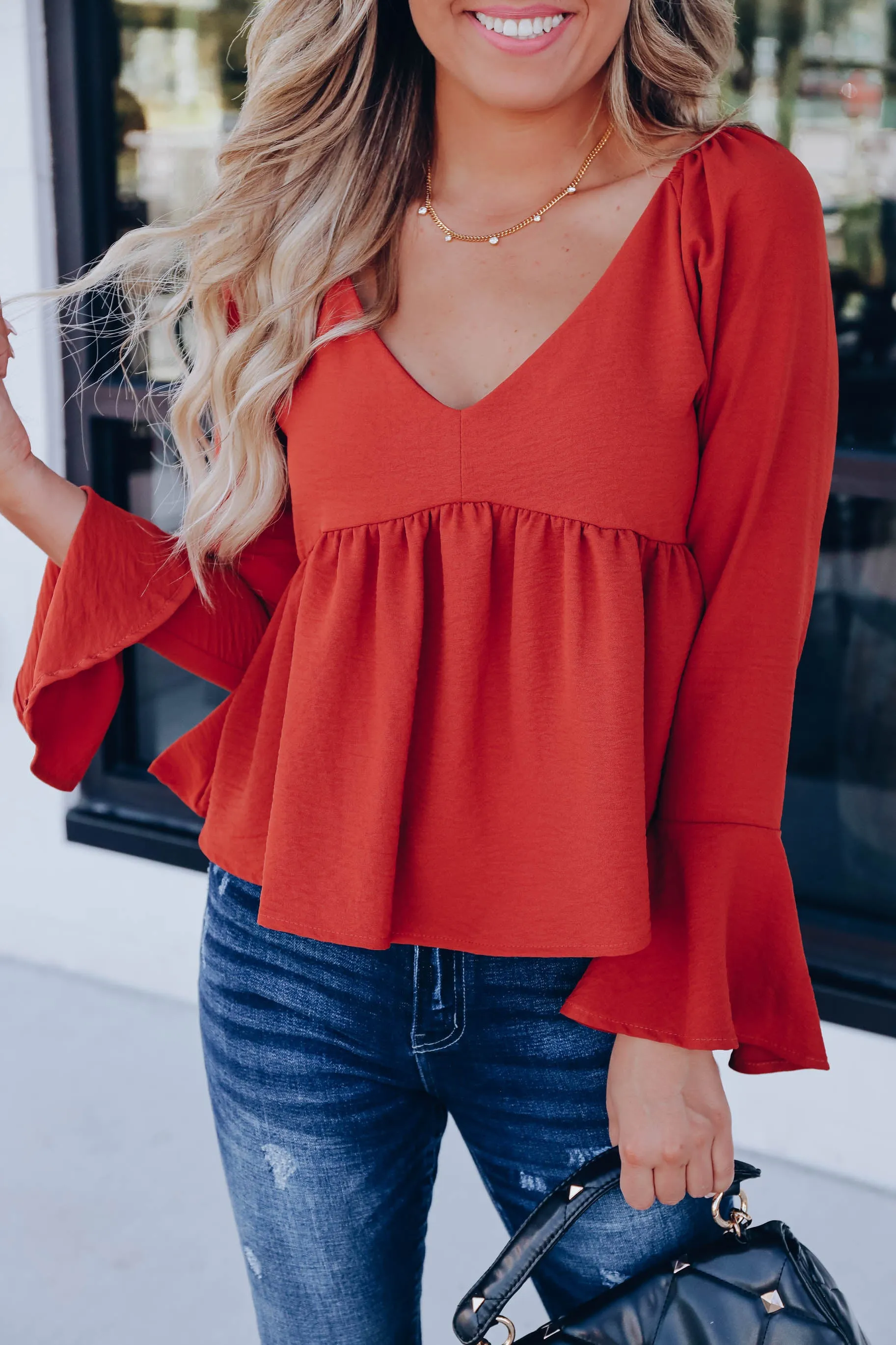 September Glow Babydoll Top - Brick