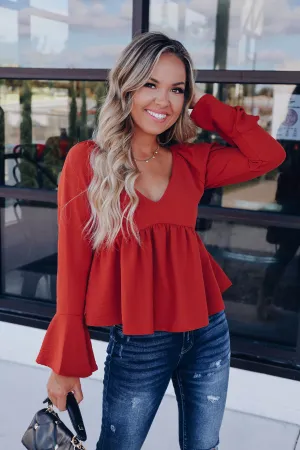 September Glow Babydoll Top - Brick