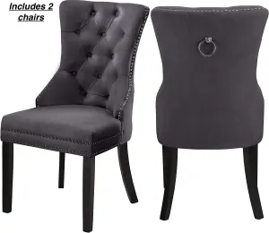 Set of 2 Luxurious Button tufted with Nailhead trim dark grey Dining chairs, Set of 2! Retails $445 
