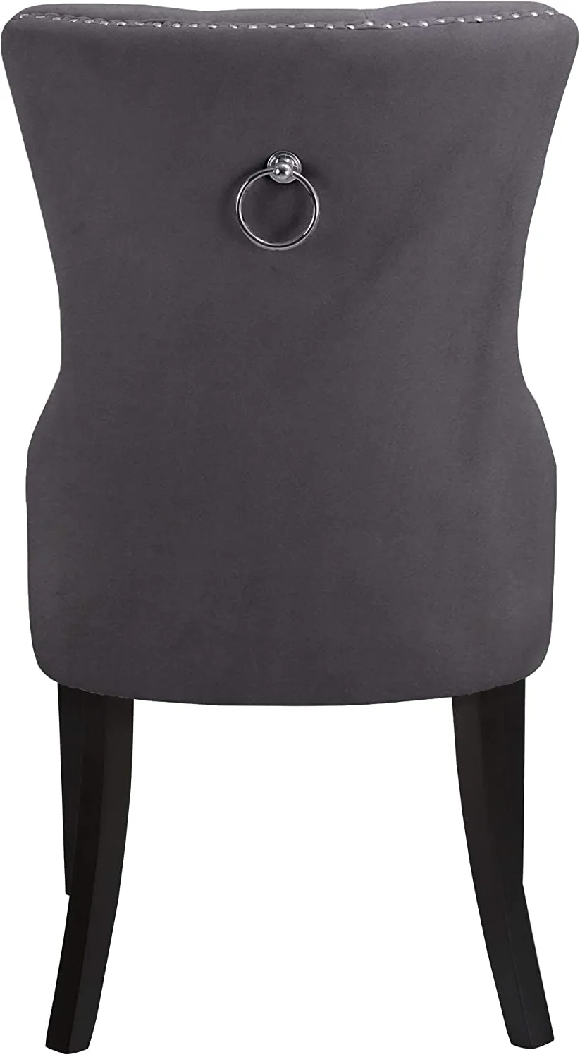 Set of 2 Luxurious Button tufted with Nailhead trim dark grey Dining chairs, Set of 2! Retails $445 