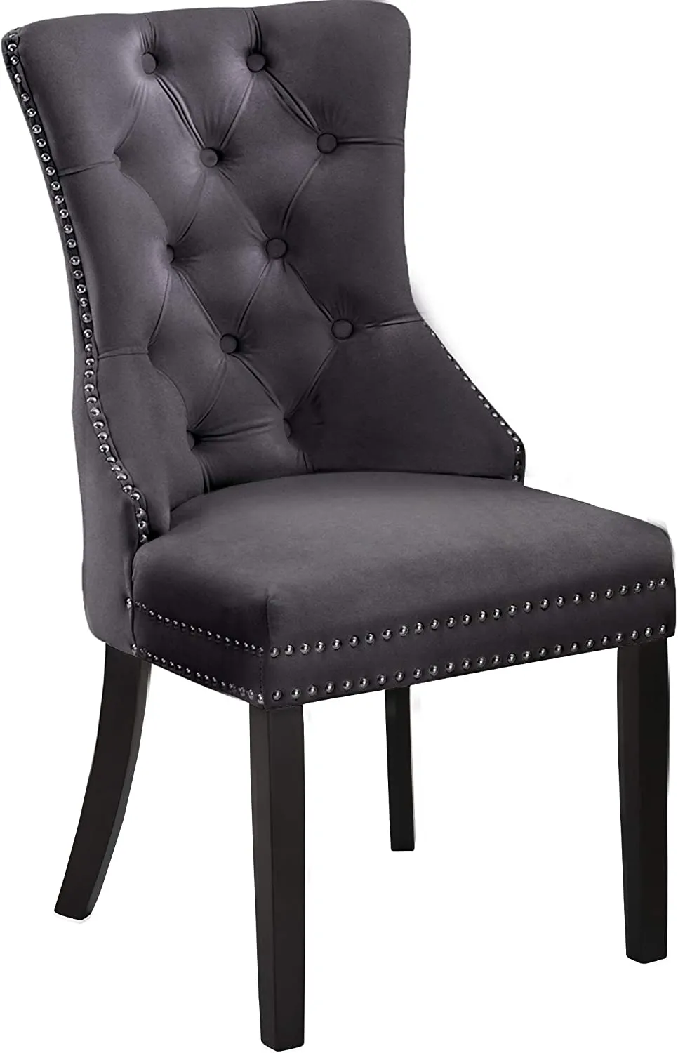 Set of 2 Luxurious Button tufted with Nailhead trim dark grey Dining chairs, Set of 2! Retails $445 