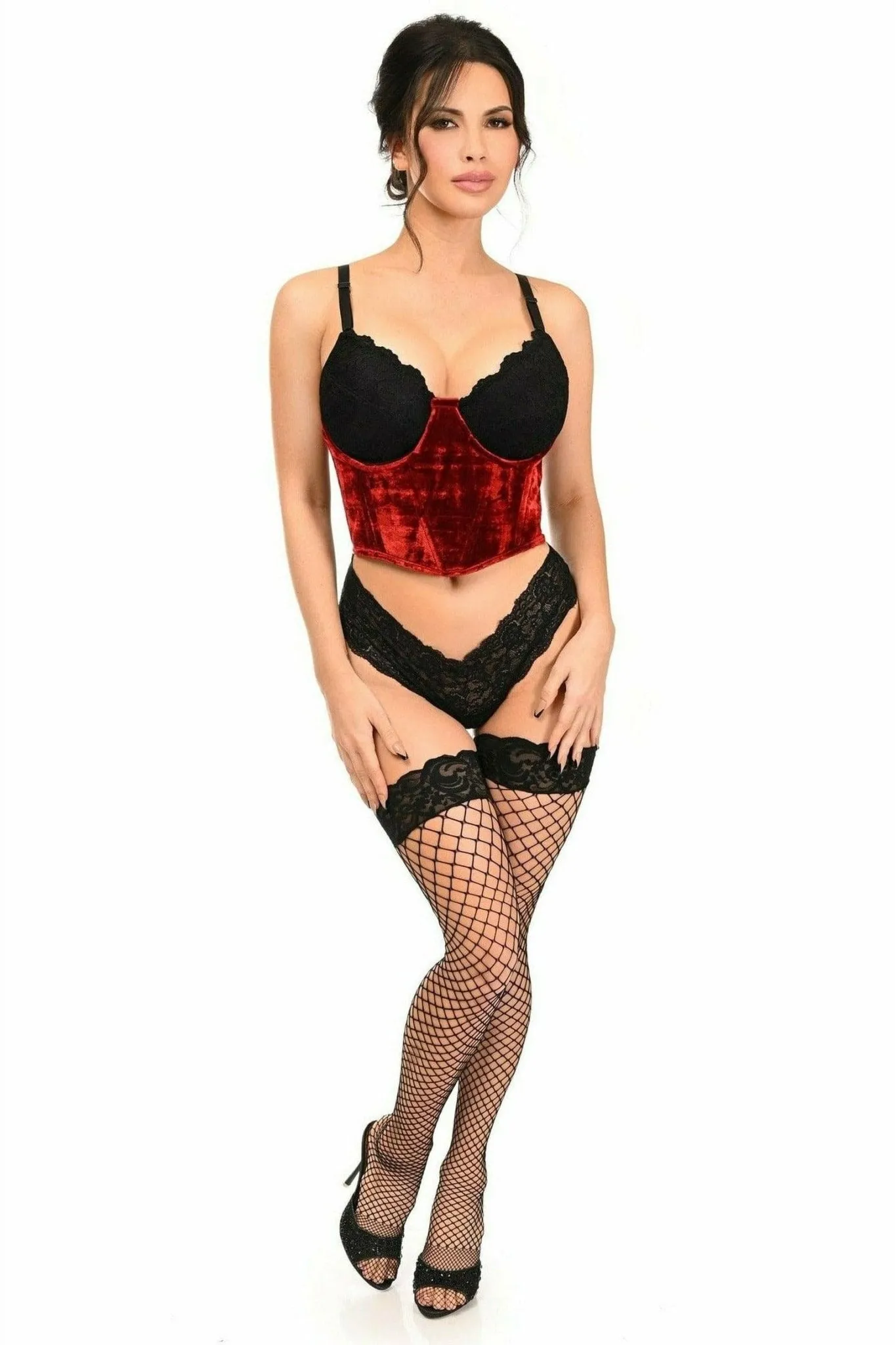 Sexy Red Velvet Underwire Waist Cincher Corset