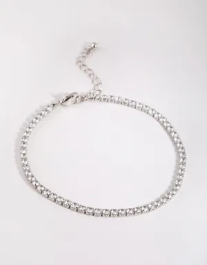 Silver Cubic Zirconia Tennis Anklet