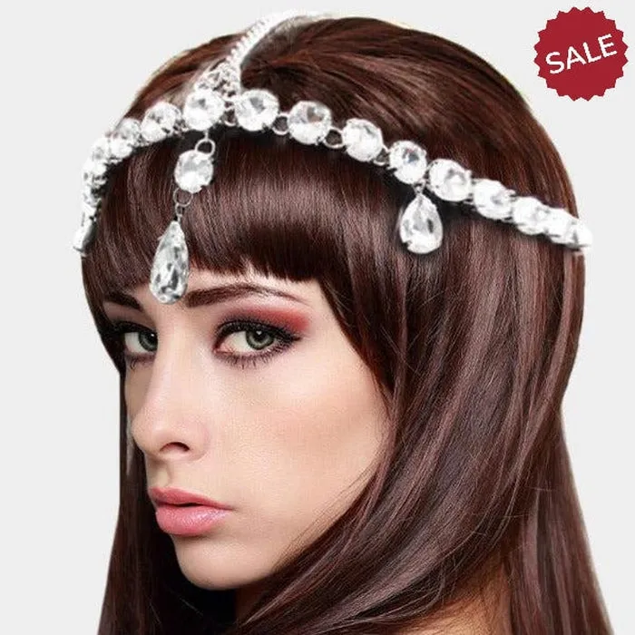 Silver Head Chain Round Teardrop Stones