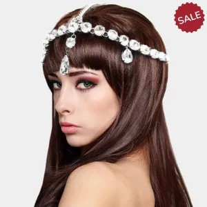 Silver Head Chain Round Teardrop Stones