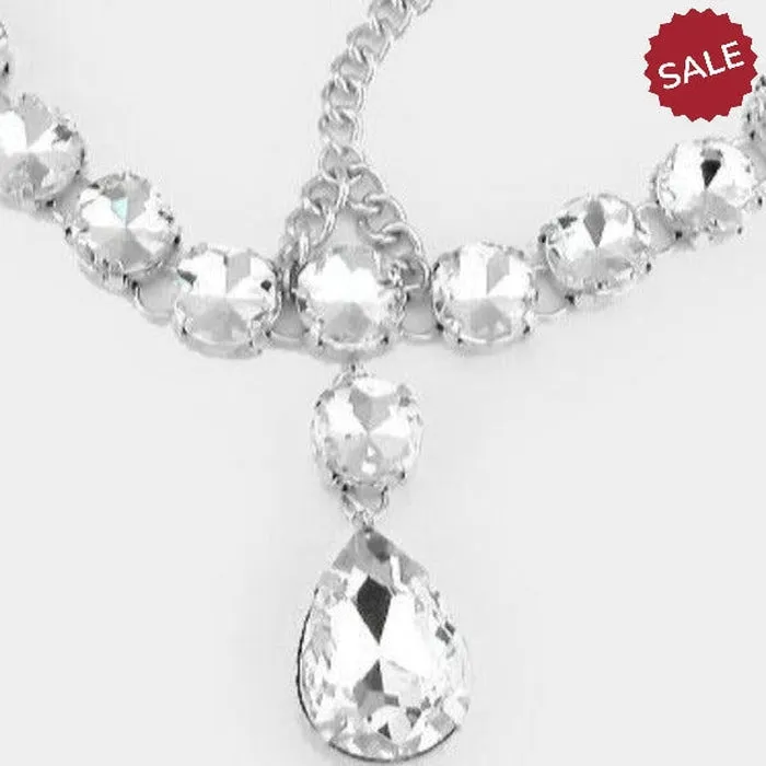 Silver Head Chain Round Teardrop Stones