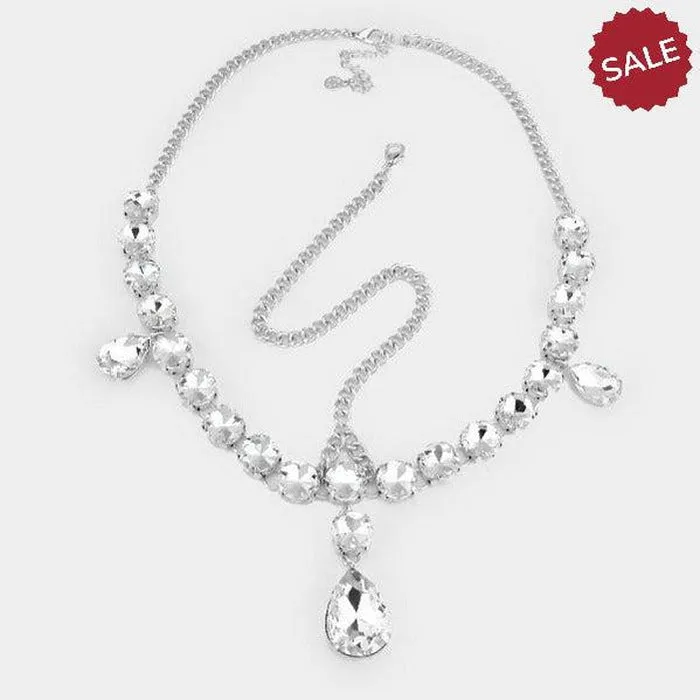 Silver Head Chain Round Teardrop Stones