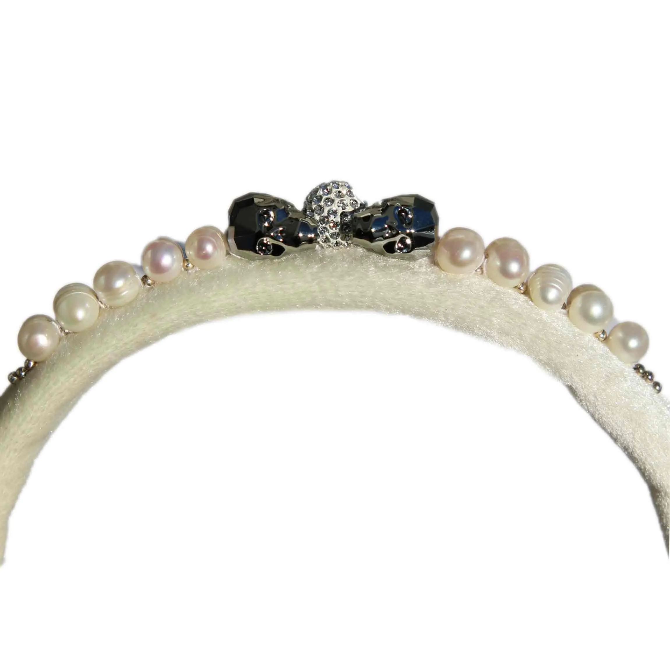 Skull and Pearl White Velvet Headband
