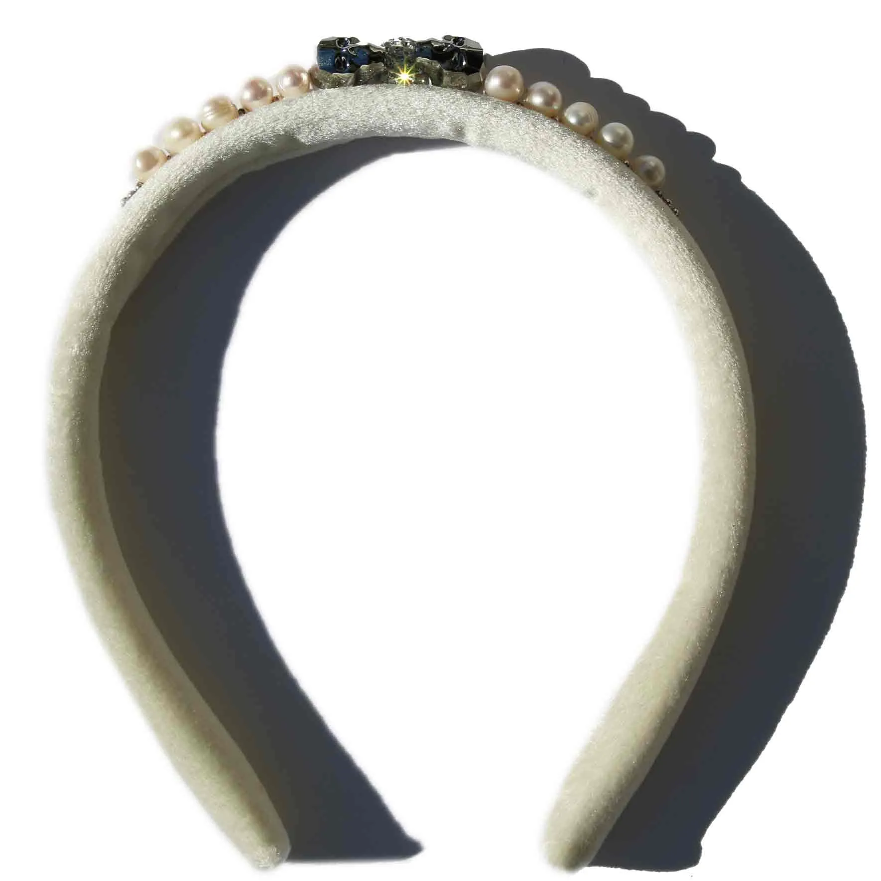 Skull and Pearl White Velvet Headband