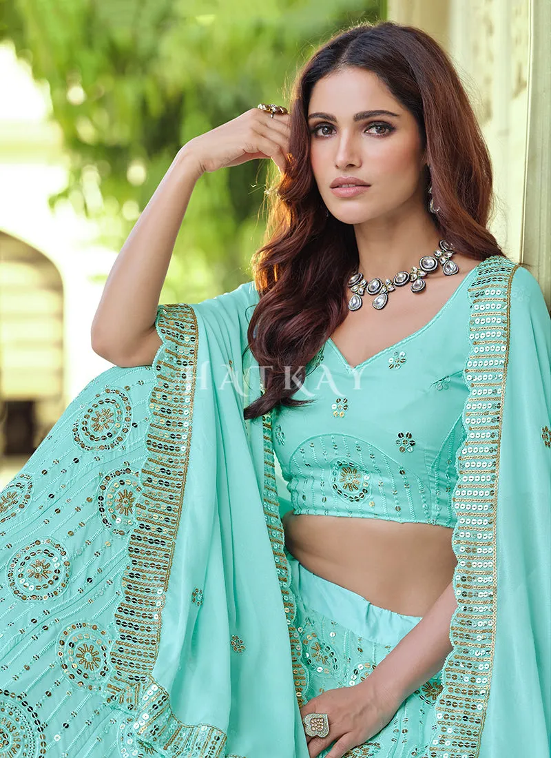Sky Blue Sequence Embroidered Wedding Lehenga Choli