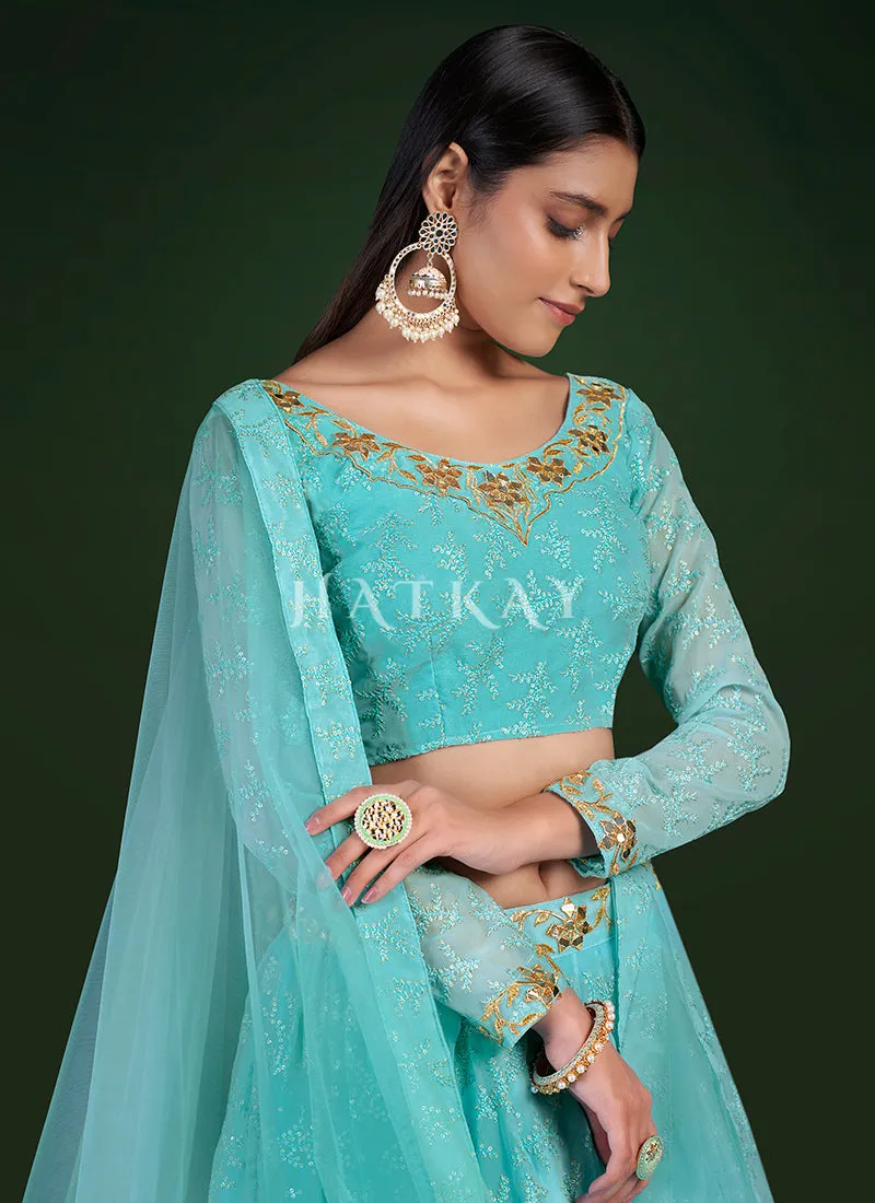 Sky Blue Sequence Embroidery Traditional Lehenga Choli