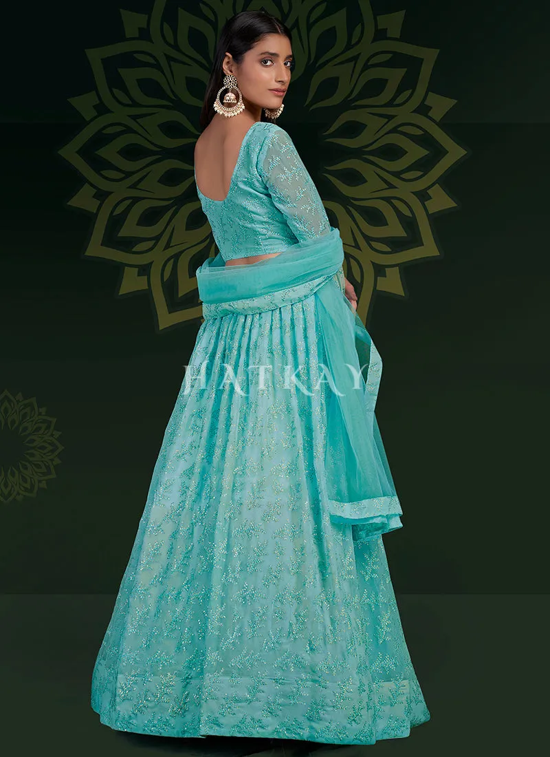 Sky Blue Sequence Embroidery Traditional Lehenga Choli