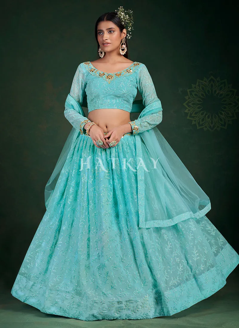 Sky Blue Sequence Embroidery Traditional Lehenga Choli
