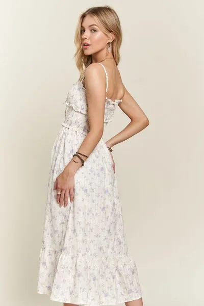 Smocked Floral Sweetheart Neck Cami Dress