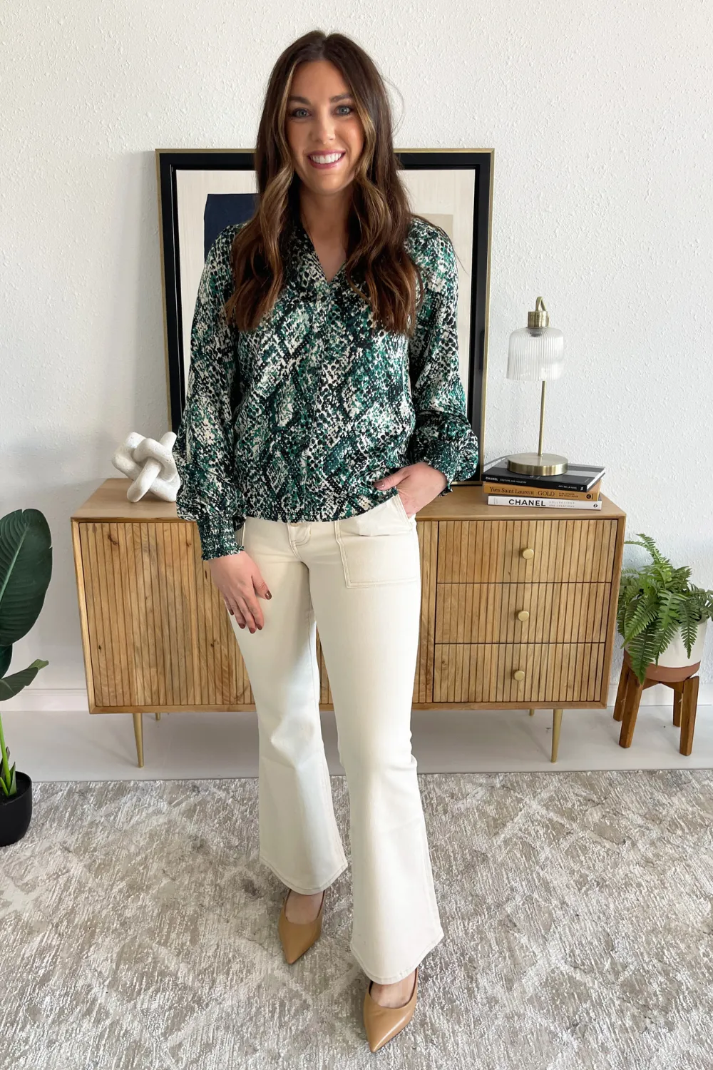 Snakeskin Smock Sleeve Blouse