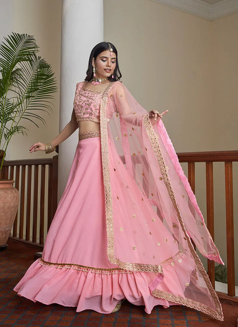 Soft Pink Multi Embroidered Designer Lehenga Choli